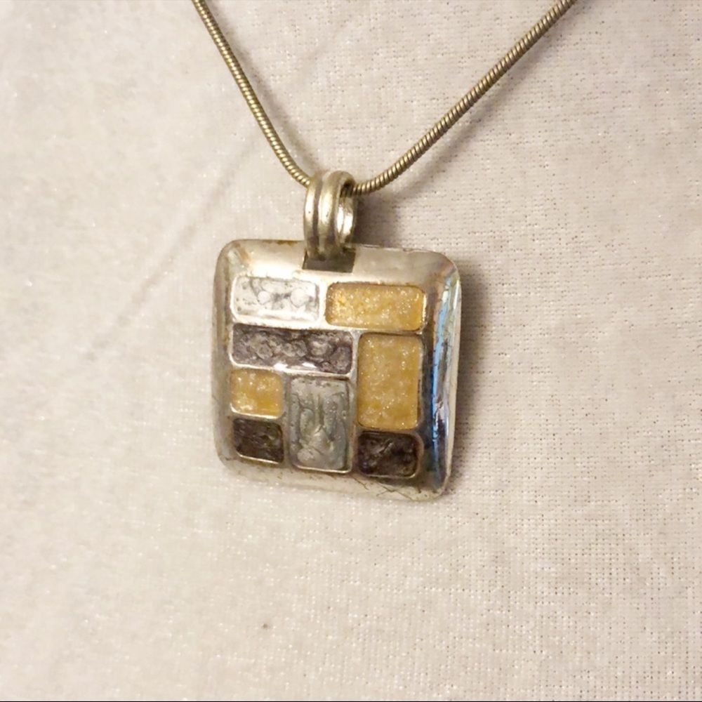 Short Silver Tone Modern Art Sparkly Pendant Artisan Made One of a Kind Piece